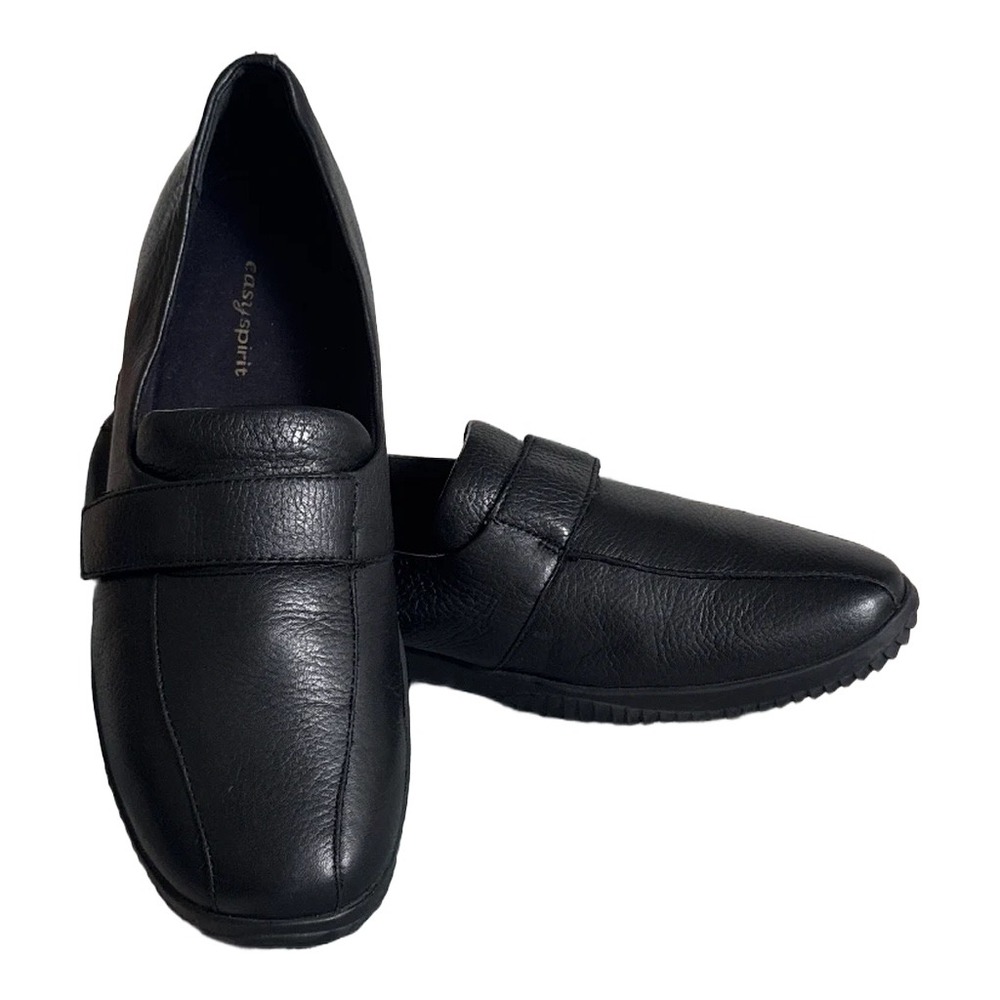 Easy Spirit Musthaves Black Leather Loafers Hook and Loop Strap Shoes Womens 11